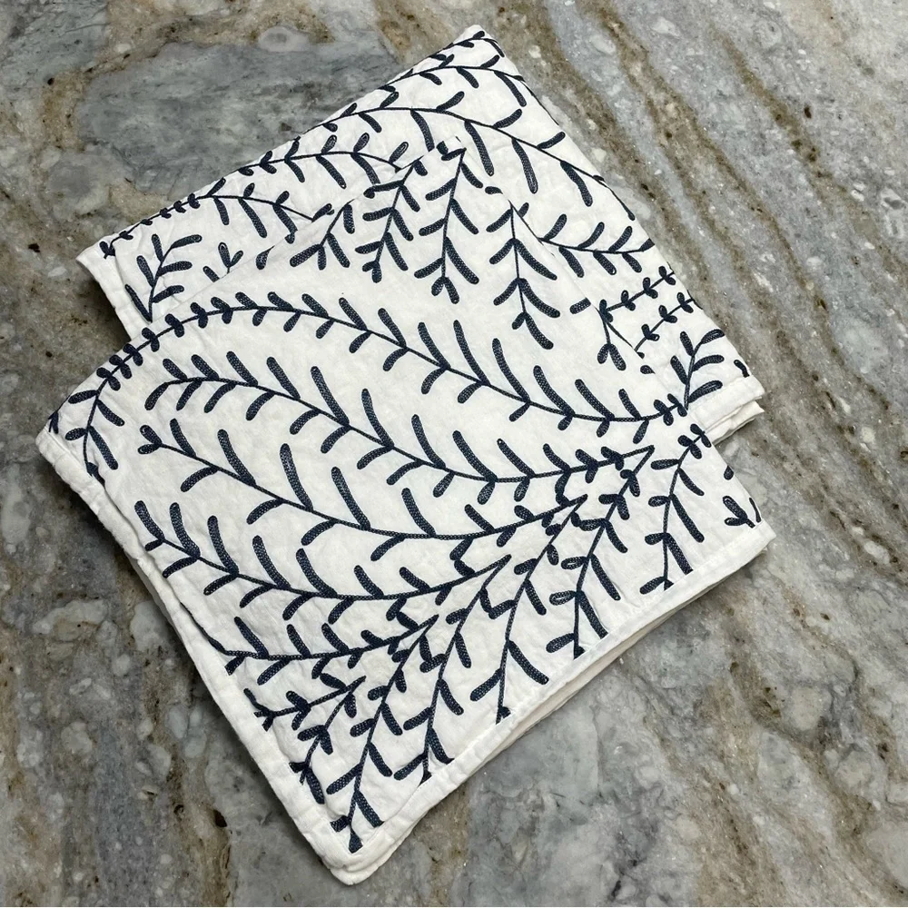 Ballard Designs Ada Embroidered Euro Shams Linen Cotton Blend Set of 2